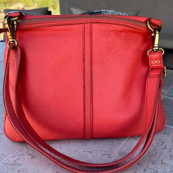 FOSSIL Erin Top Handle Fold-over Crossbody Shoulder Bag Pebbled Leather Coral - Picture 2 of 13